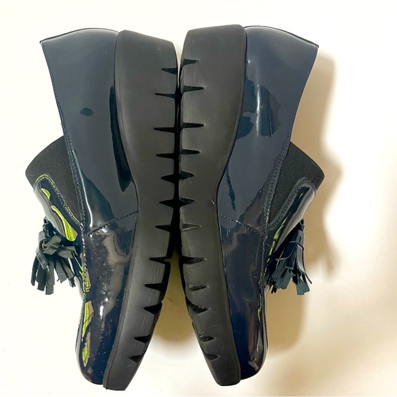 Wonders Alba Navy Patent Leather Gored Platform Wedge Tassel Loafers Size 10 - Picture 7 of 16